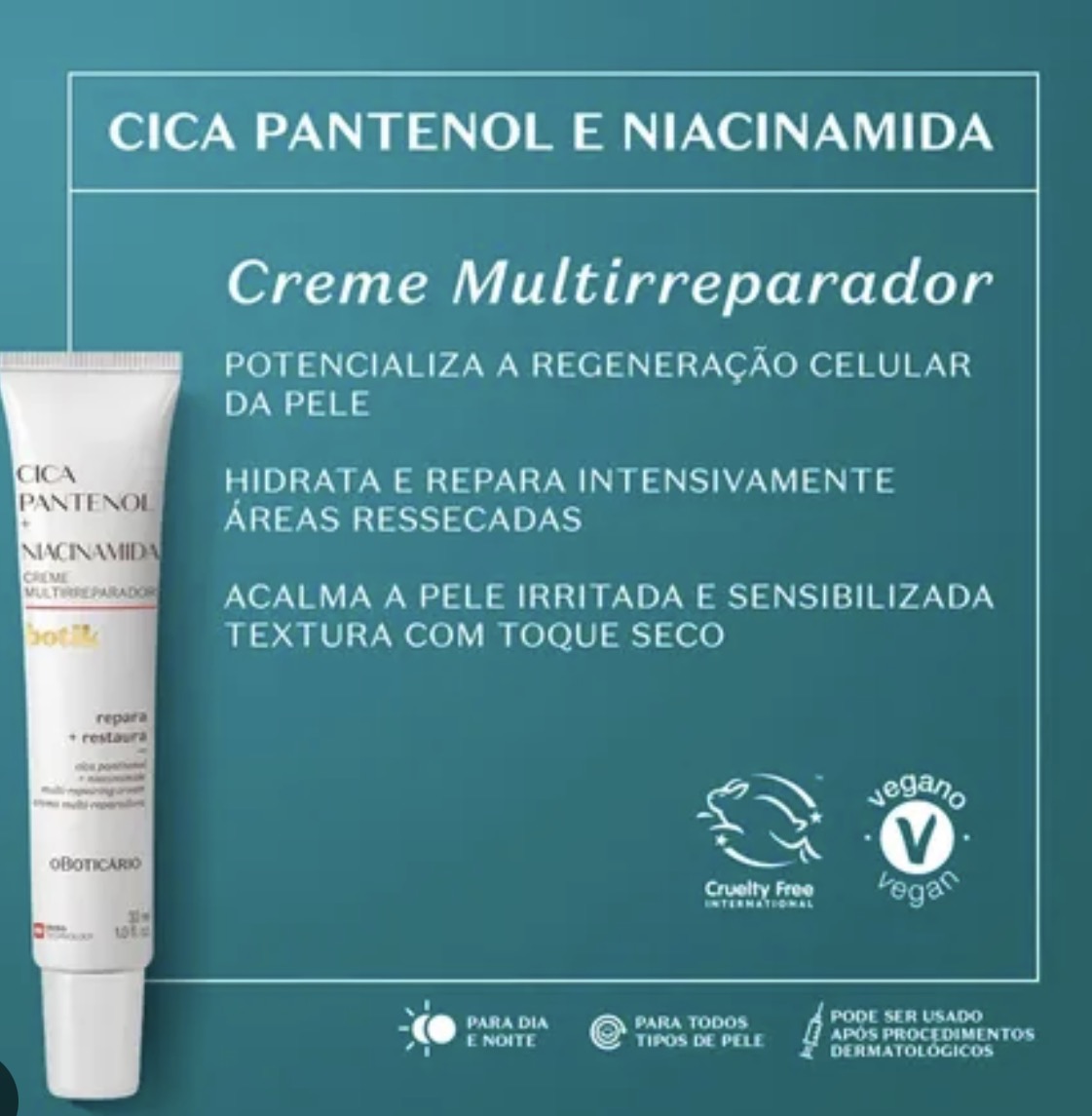 Creme Multirreparador Cica Pantenol + Niacinamida Botik (30ml)