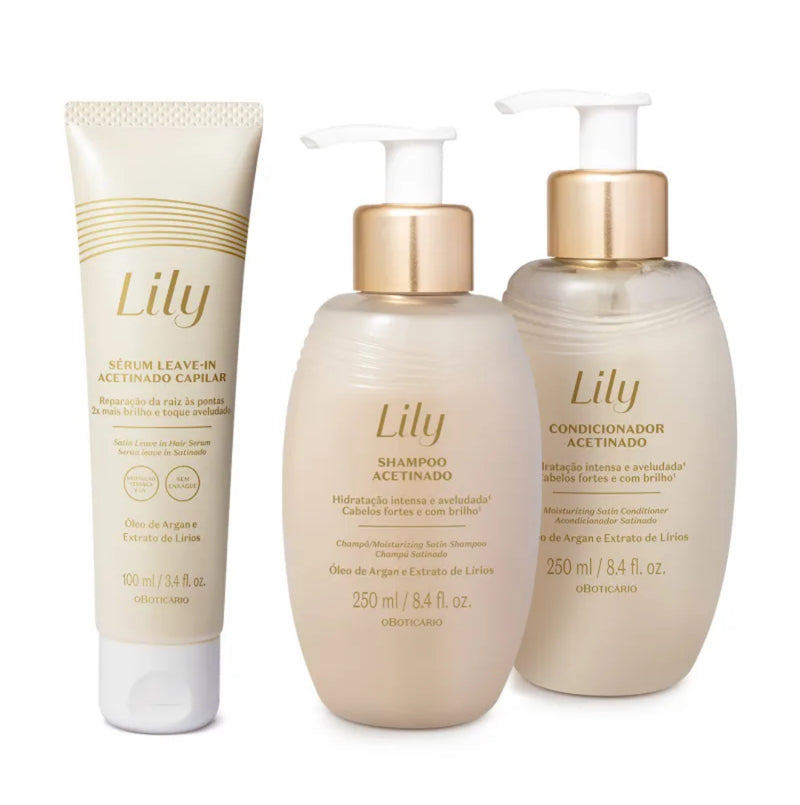 COMBO LILY ACETINADOS: Shampoo 250ml + Condicionador 250ml + Sérum Leave-in 100ml
