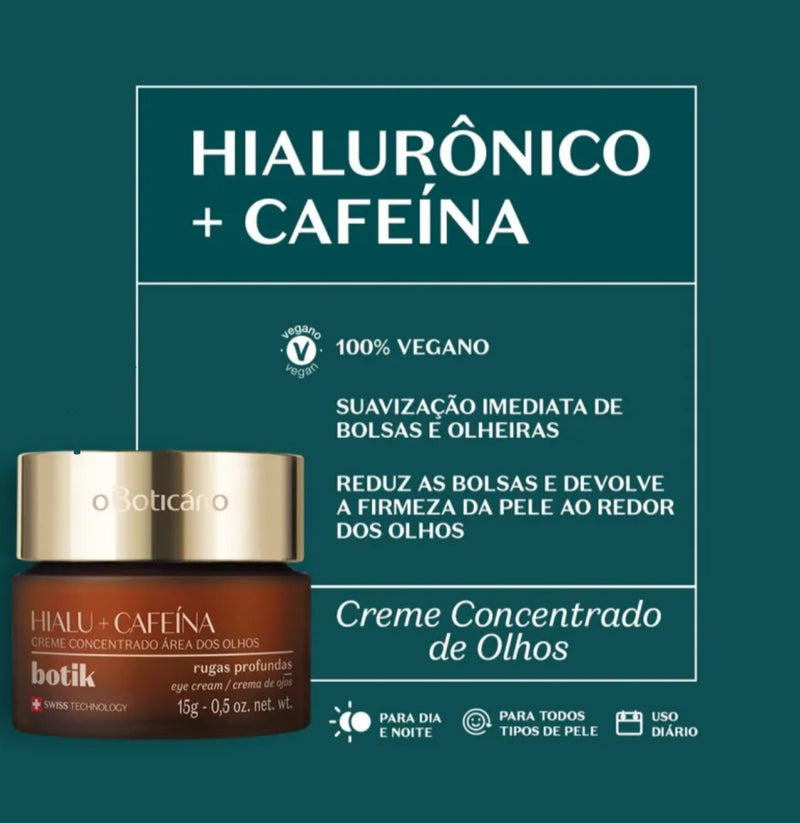 Creme Concentrado para Área dos Olhos Ácido Hialurônico e Cafeína 15g